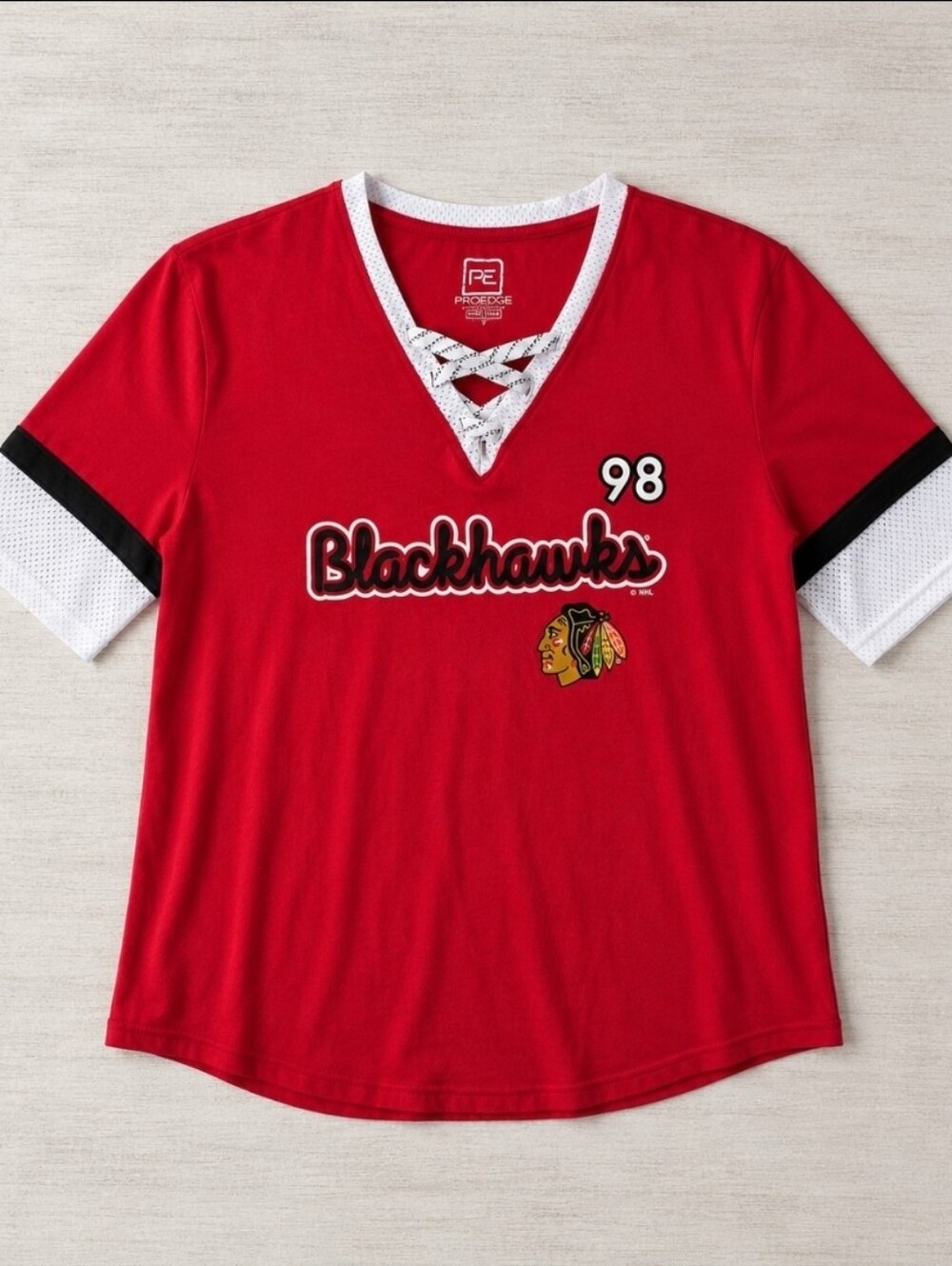 Pro Edge Red Tee with White Lace-Up Trim
